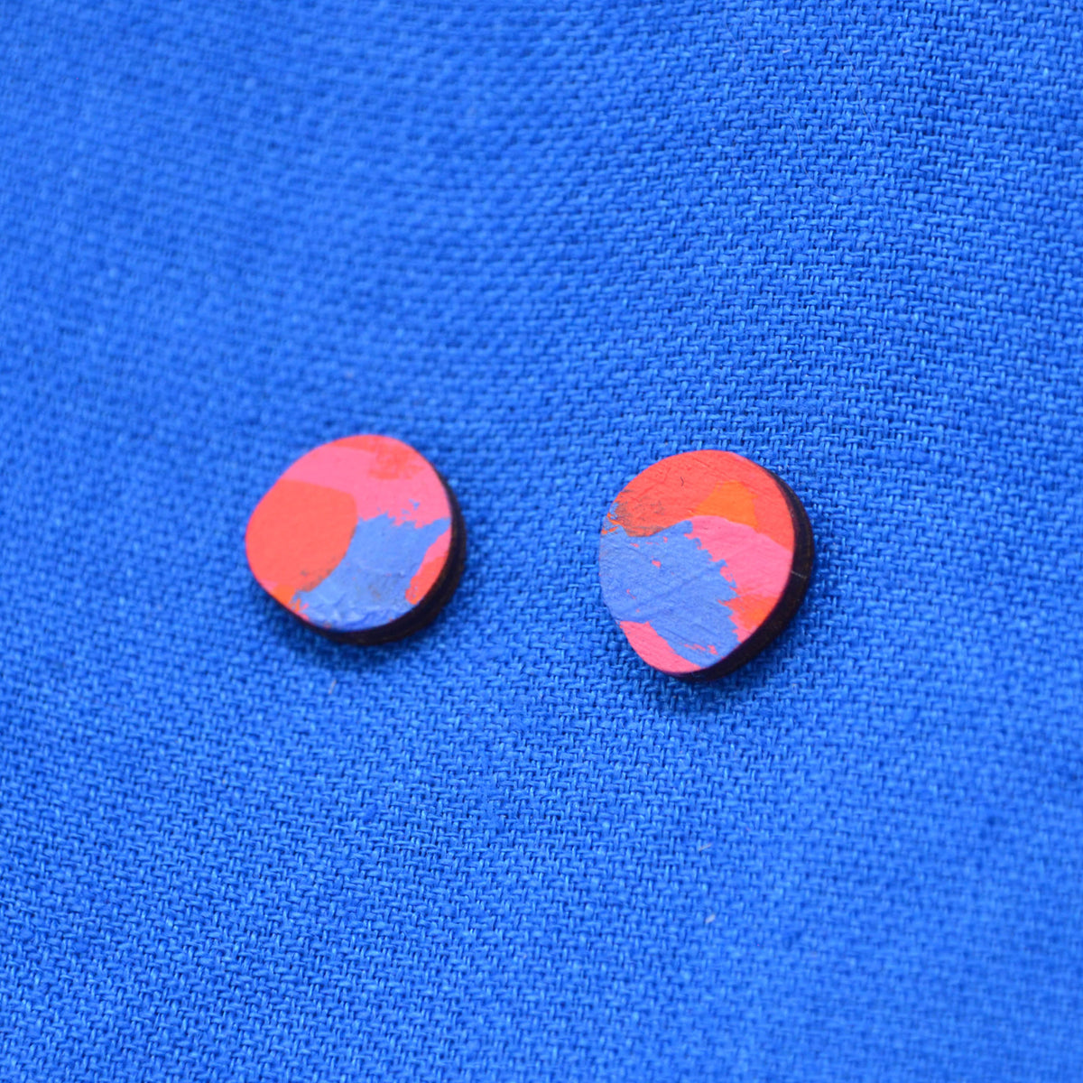 Hand Painted Wooden Organic Circle Stud Earrings 7