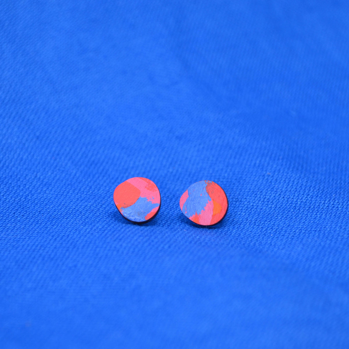Hand Painted Wooden Organic Circle Stud Earrings 7