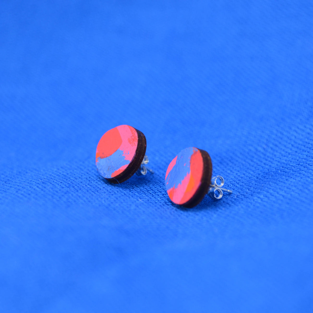 Hand Painted Wooden Organic Circle Stud Earrings 7