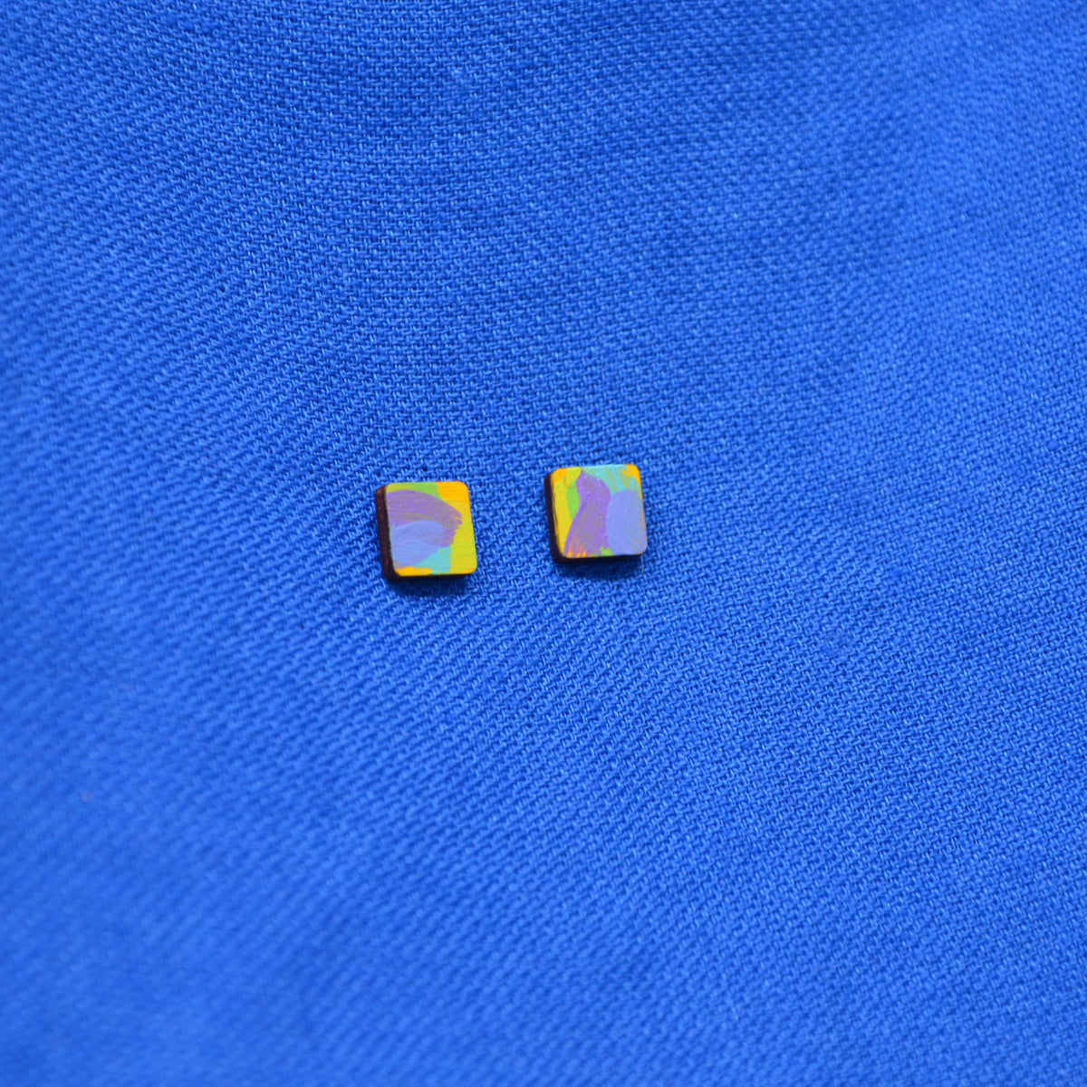 Hand Painted Wooden Stud Square Earrings 10