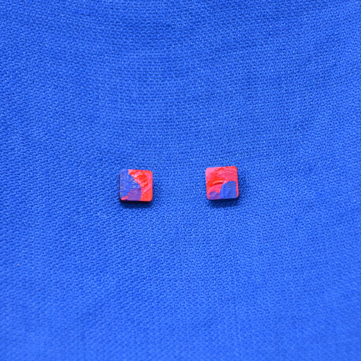 Hand Painted Wooden Stud Square Earrings 4