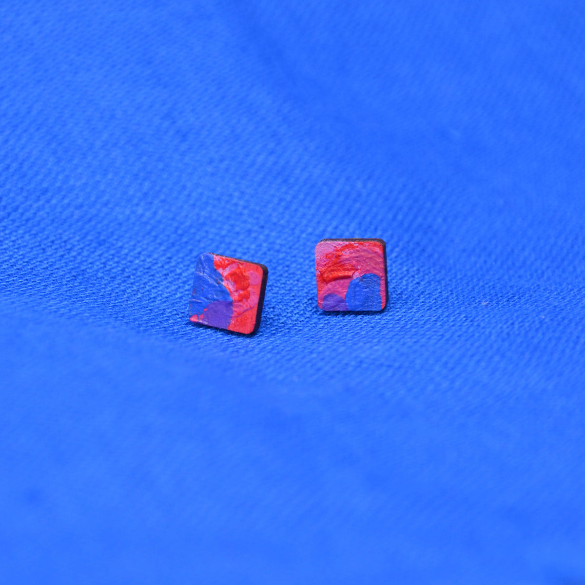 Hand Painted Wooden Stud Square Earrings 4