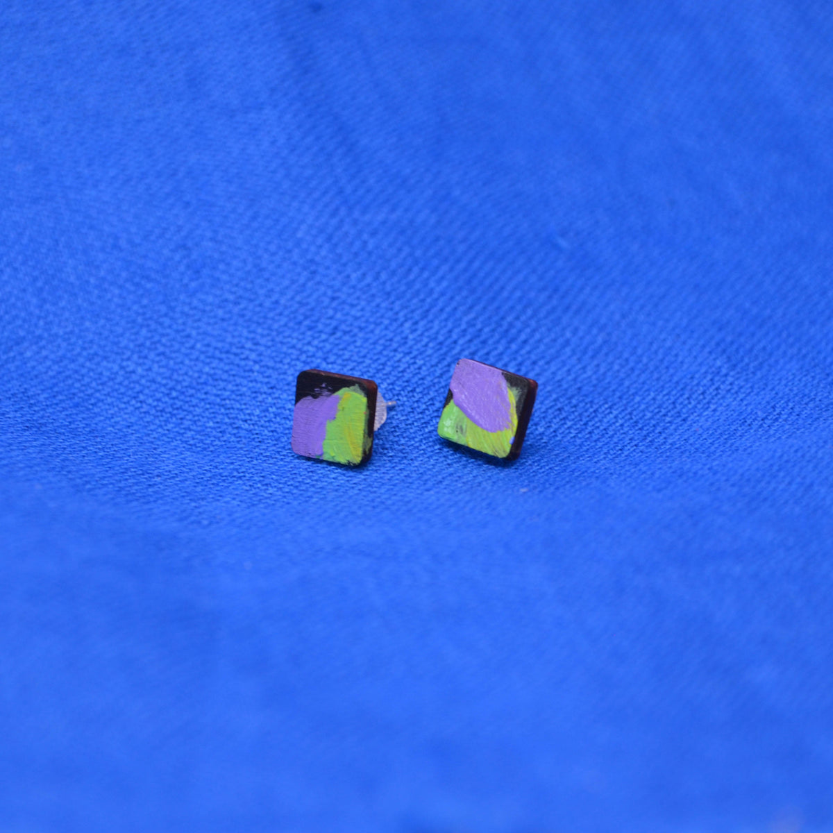 Hand Painted Wooden Stud Square Earrings 6
