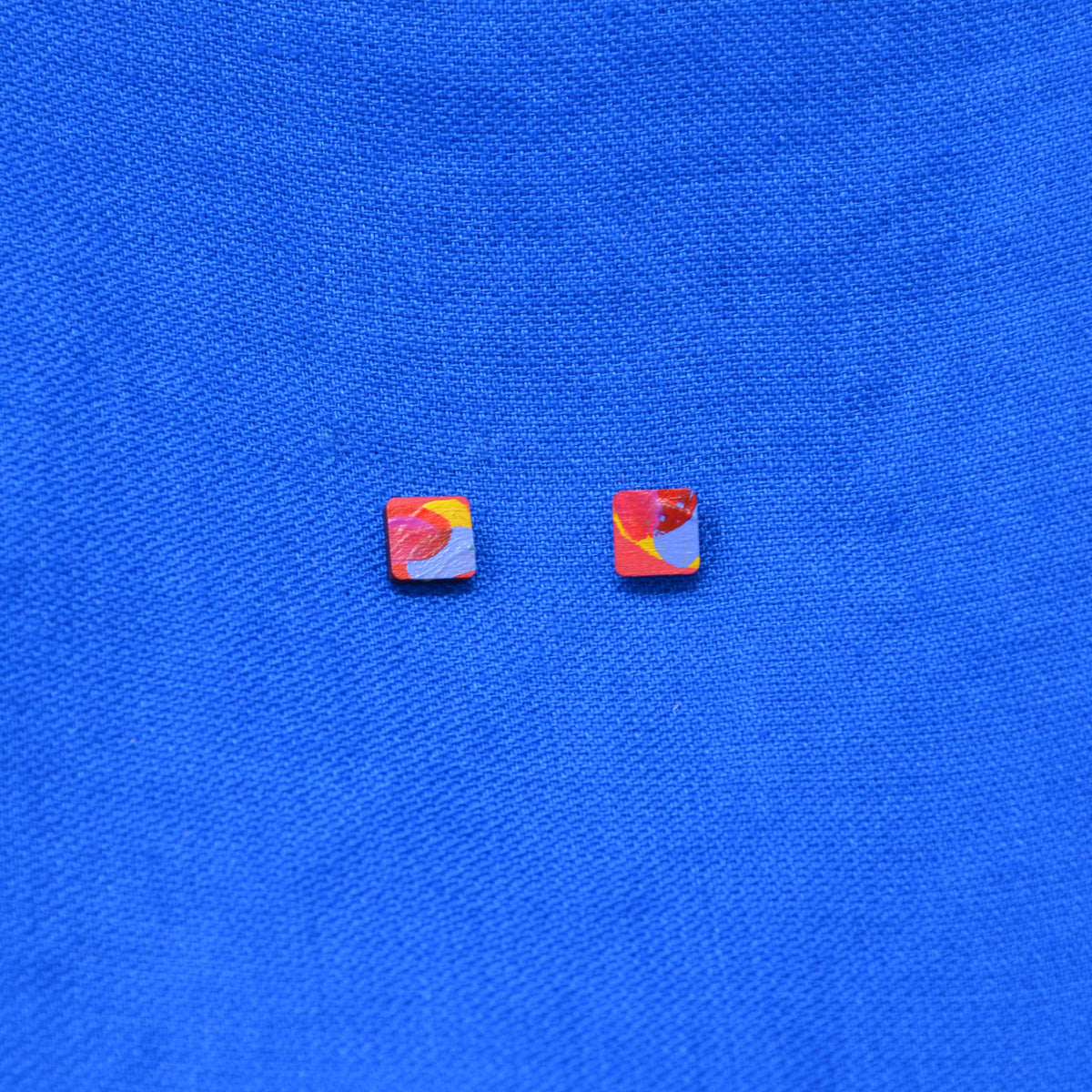 Hand Painted Wooden Stud Square Earrings 3