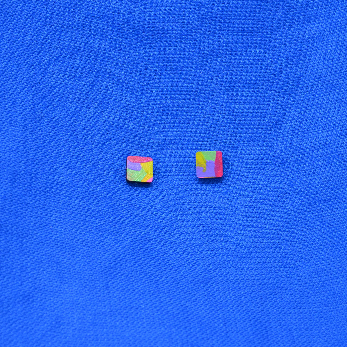 Hand Painted Wooden Stud Square Earrings 2