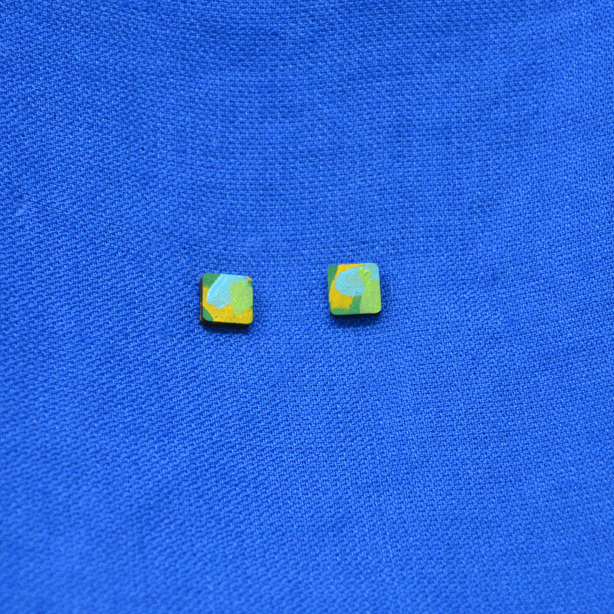 Hand Painted Wooden Stud Square Earrings 8