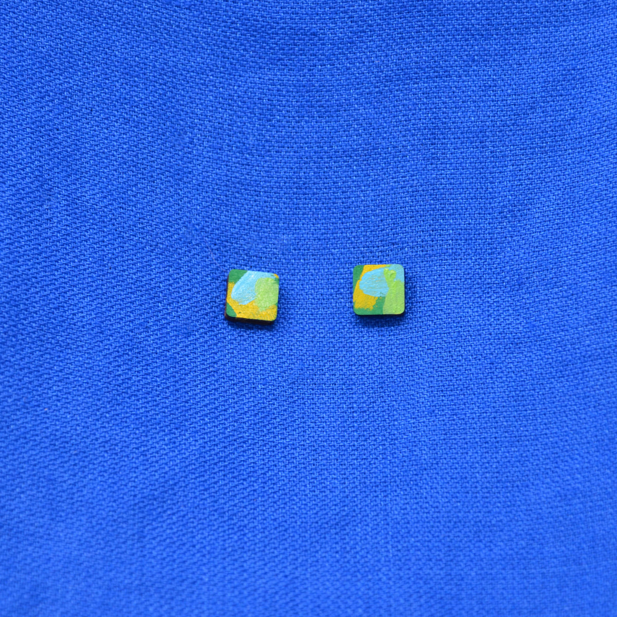 Hand Painted Wooden Stud Square Earrings 8