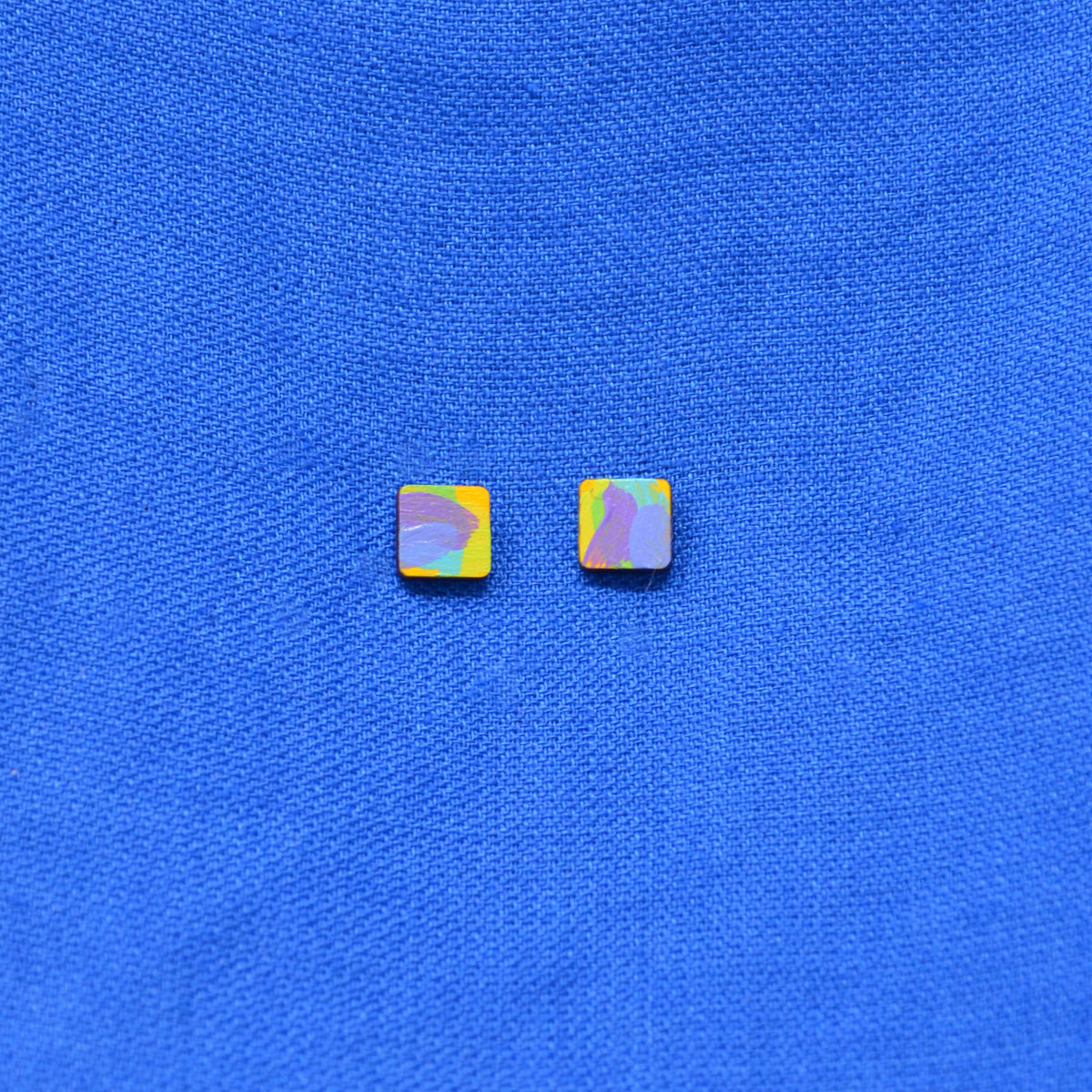 Hand Painted Wooden Stud Square Earrings 10
