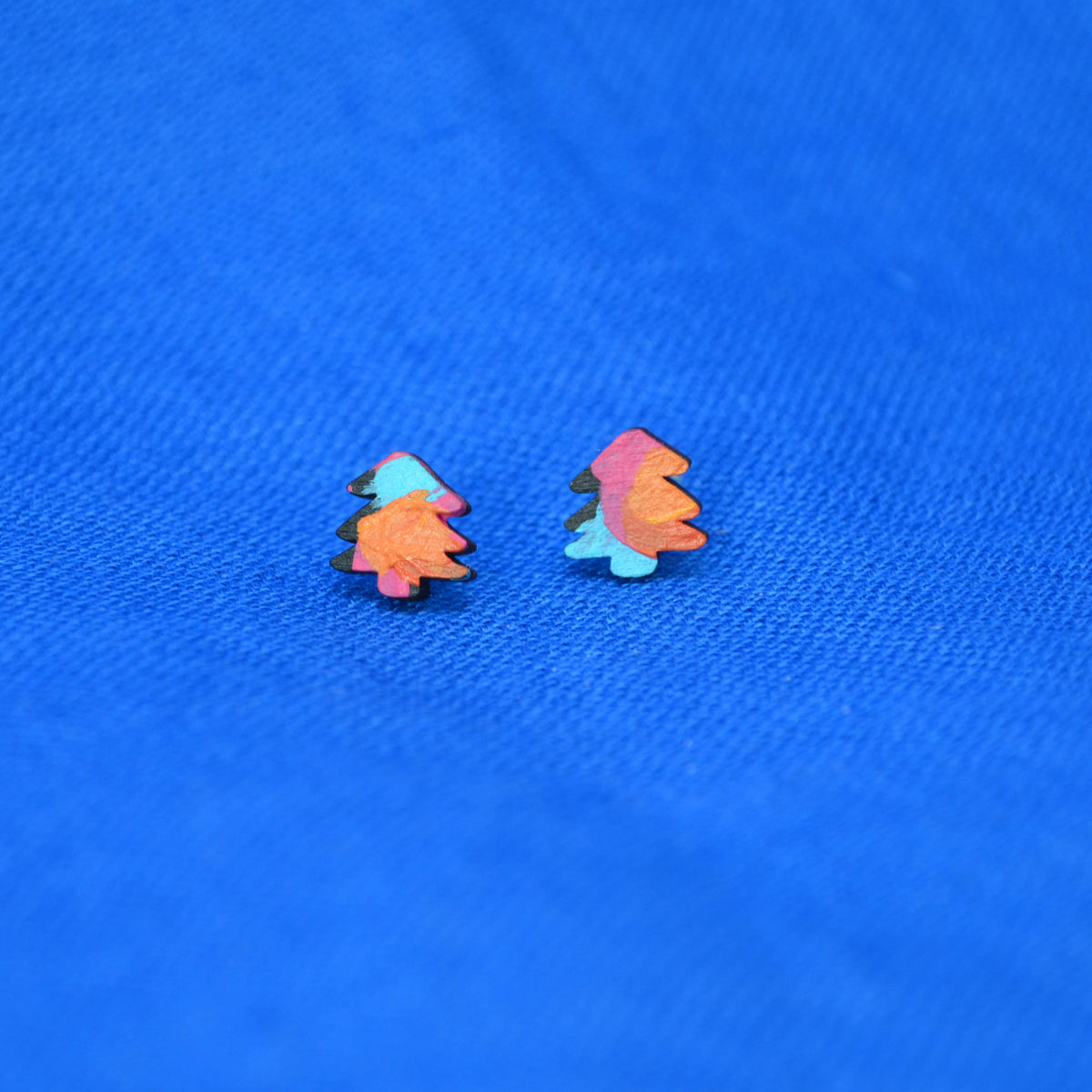 Hand Painted Wooden Mini Tree Stud Earrings 9
