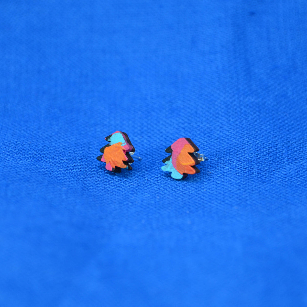 Hand Painted Wooden Mini Tree Stud Earrings 9
