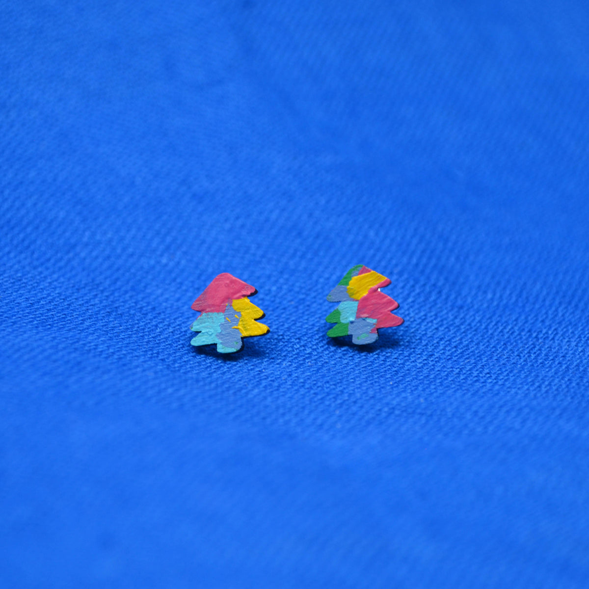 Hand Painted Wooden Mini Tree Stud Earrings 8