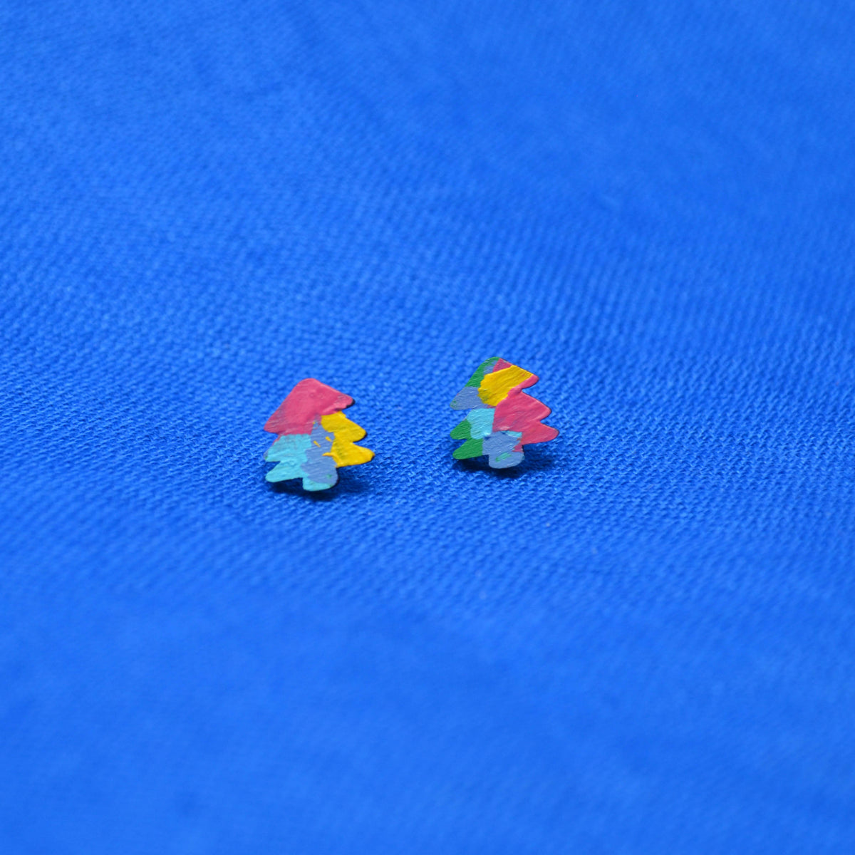 Hand Painted Wooden Mini Tree Stud Earrings 8