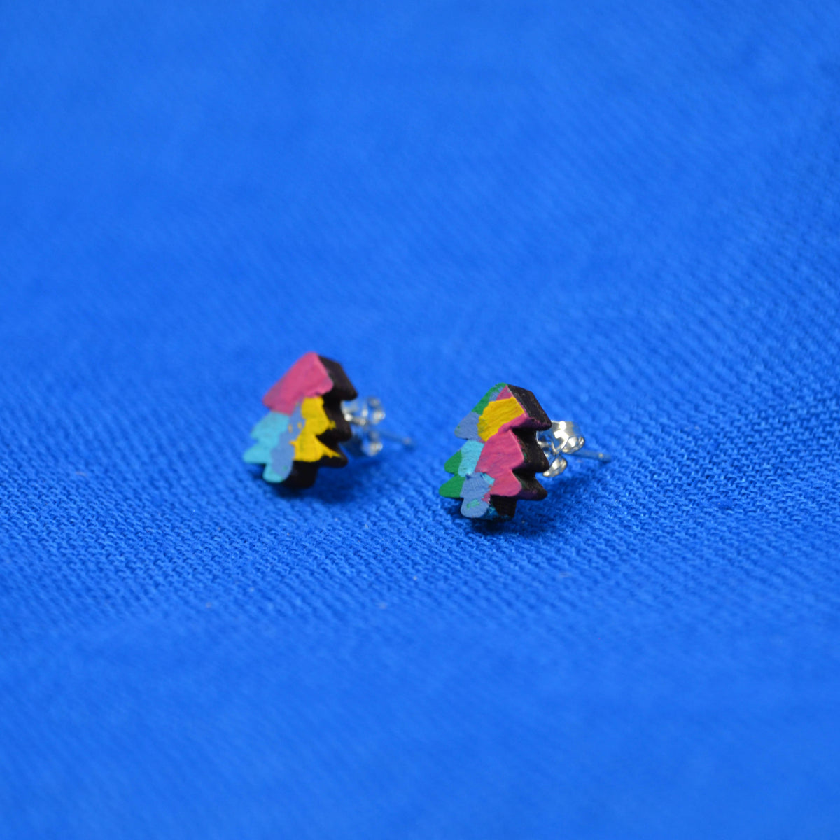 Hand Painted Wooden Mini Tree Stud Earrings 8