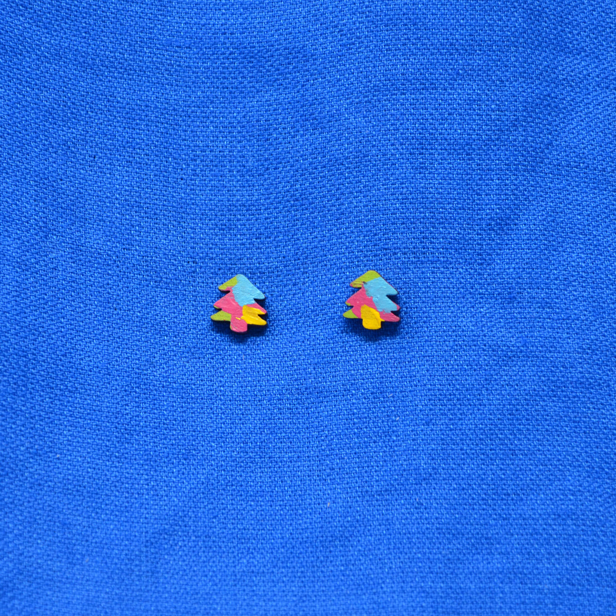 Hand Painted Wooden Mini Tree Stud Earrings 7