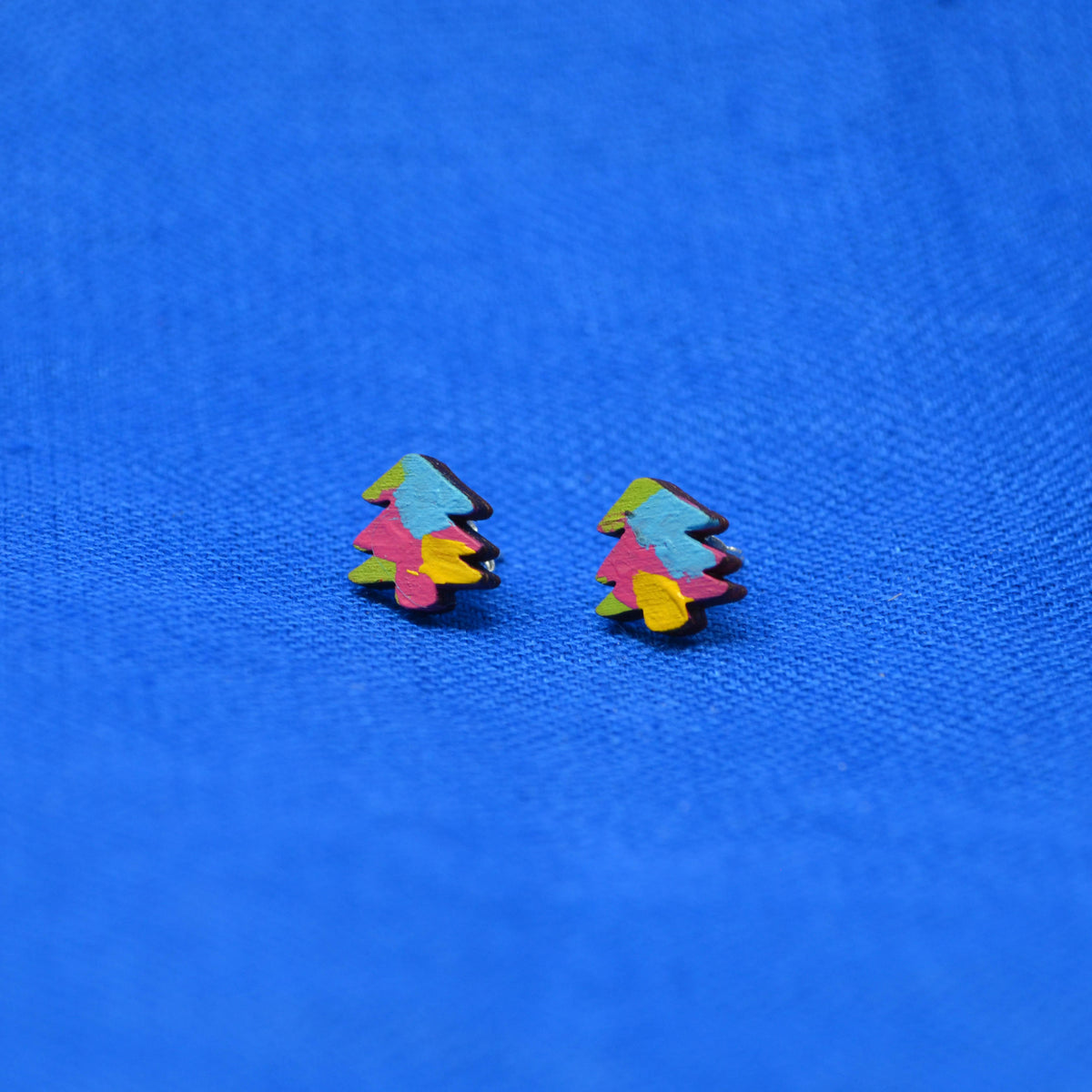 Hand Painted Wooden Mini Tree Stud Earrings 7