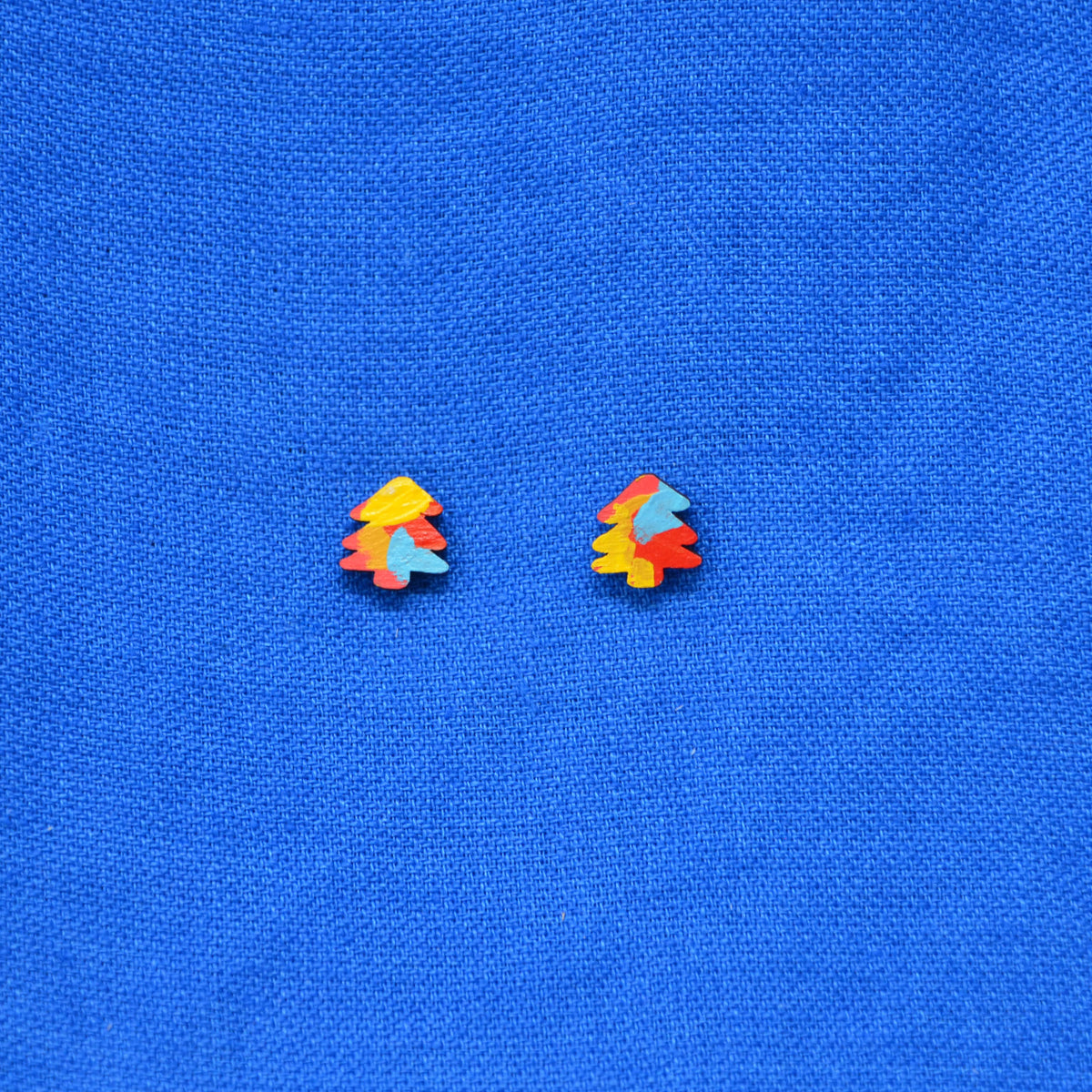 Hand Painted Wooden Mini Tree Stud Earrings 11