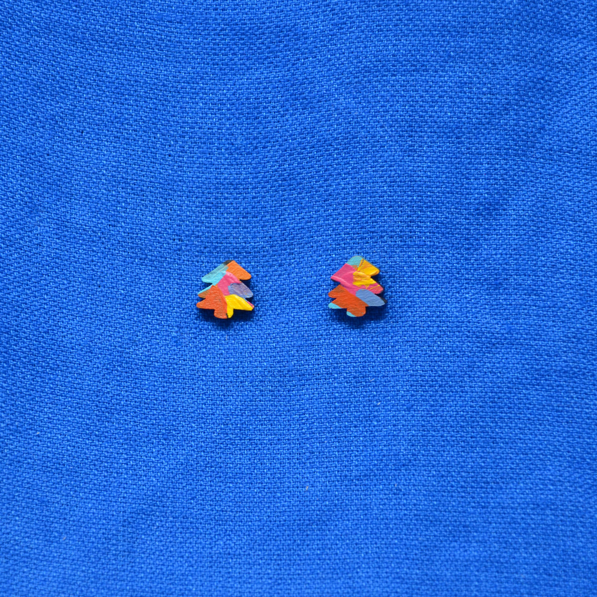 Hand Painted Wooden Mini Tree Stud Earrings 6