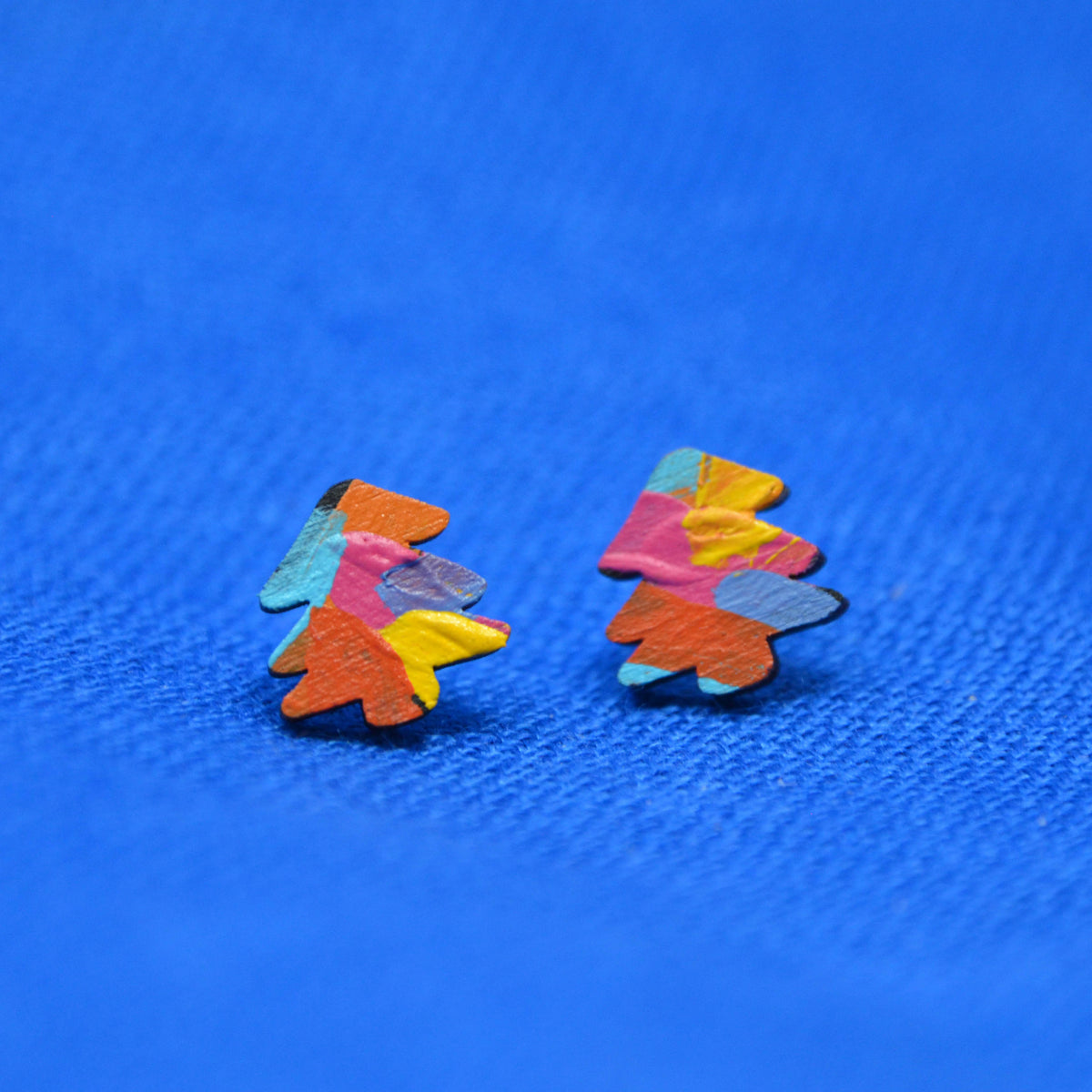 Hand Painted Wooden Mini Tree Stud Earrings 6