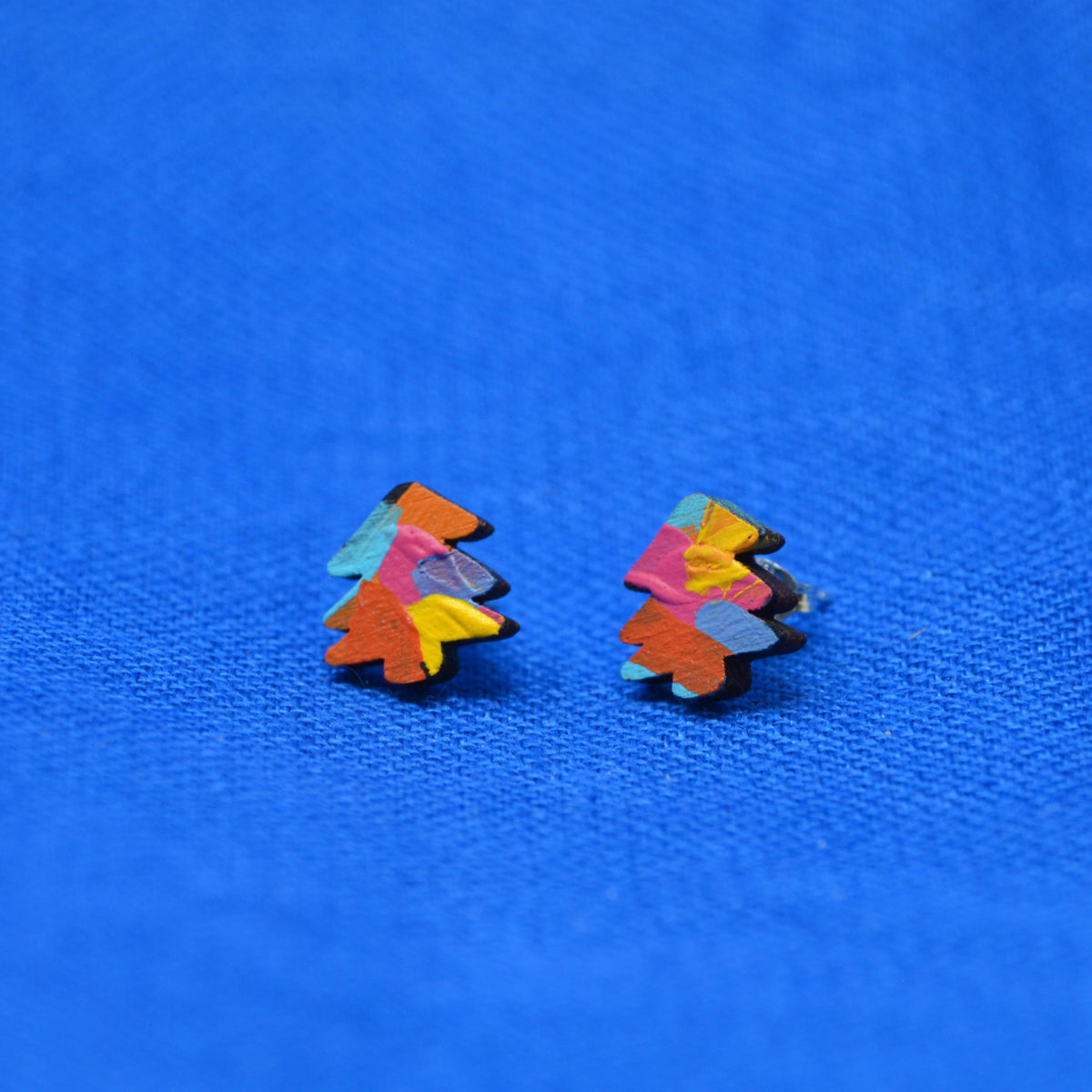 Hand Painted Wooden Mini Tree Stud Earrings 6