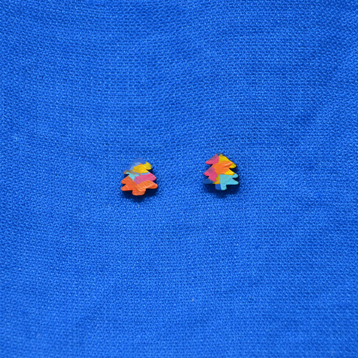 Hand Painted Wooden Mini Tree Stud Earrings 5