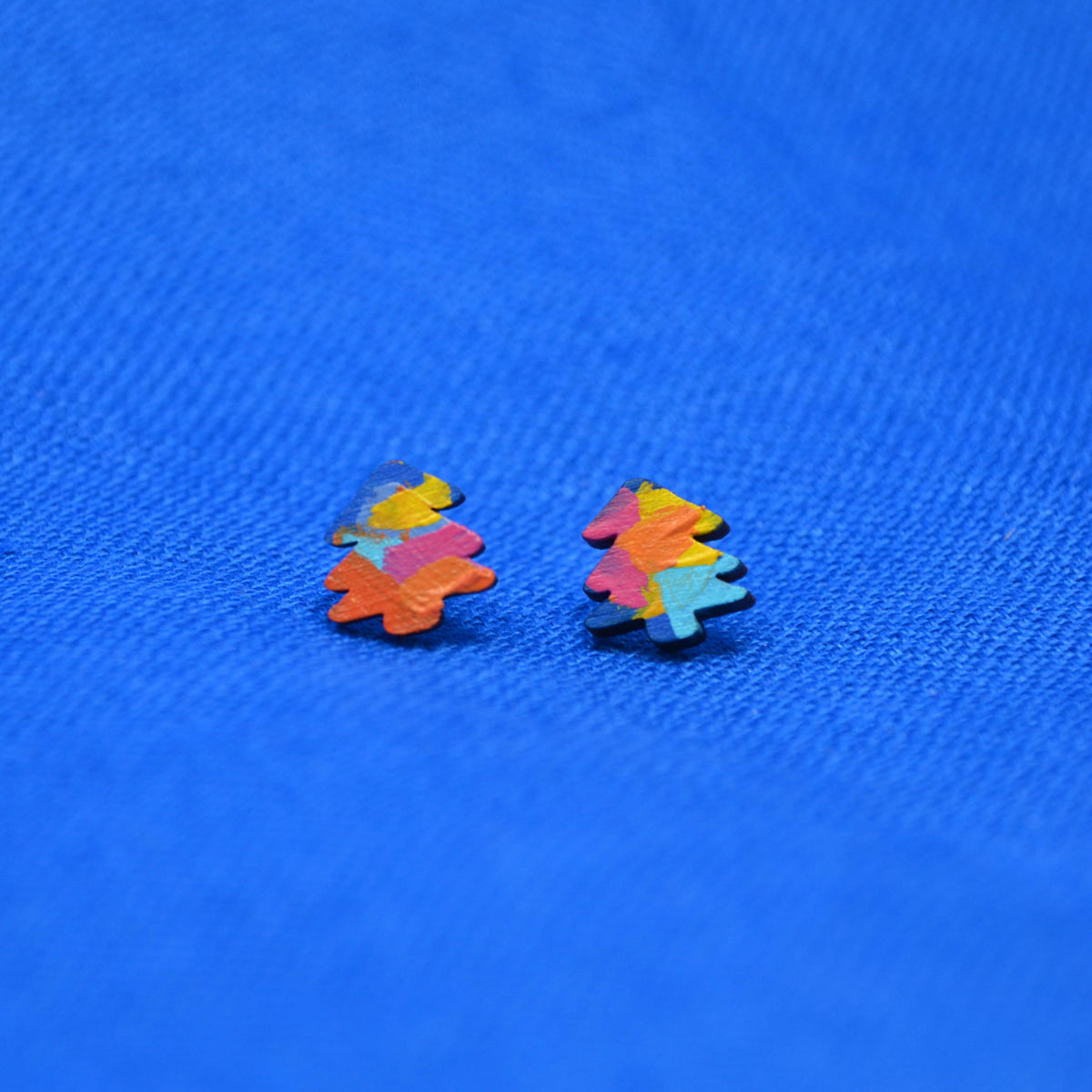 Hand Painted Wooden Mini Tree Stud Earrings 5