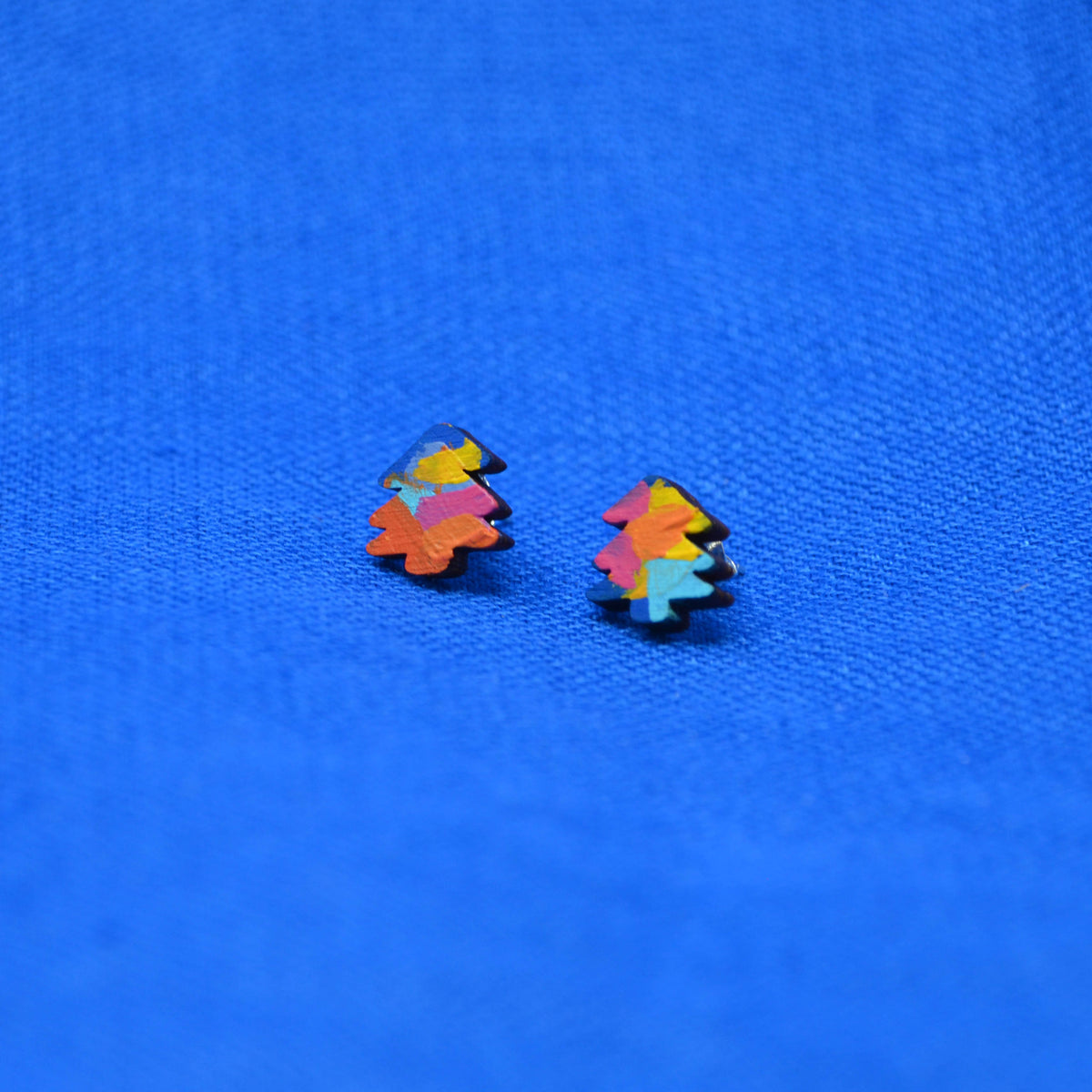 Hand Painted Wooden Mini Tree Stud Earrings 5
