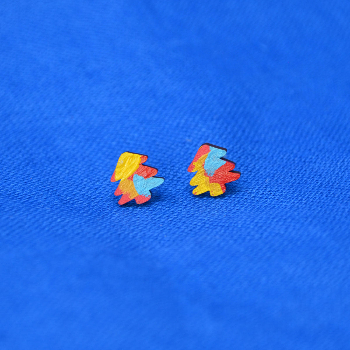 Hand Painted Wooden Mini Tree Stud Earrings 11