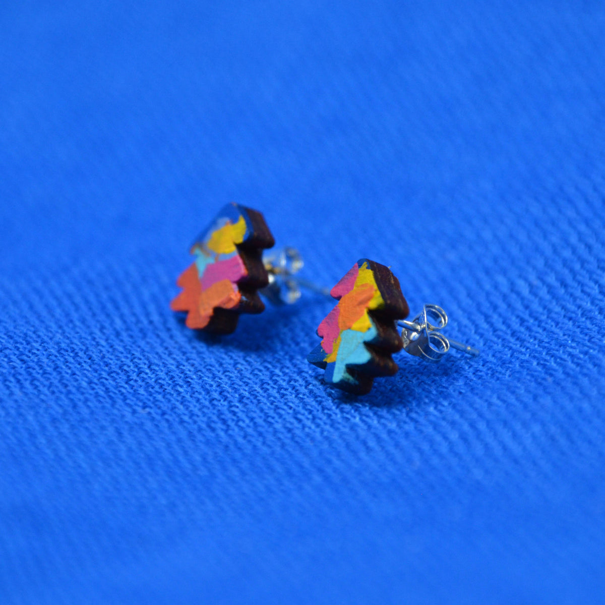 Hand Painted Wooden Mini Tree Stud Earrings 5