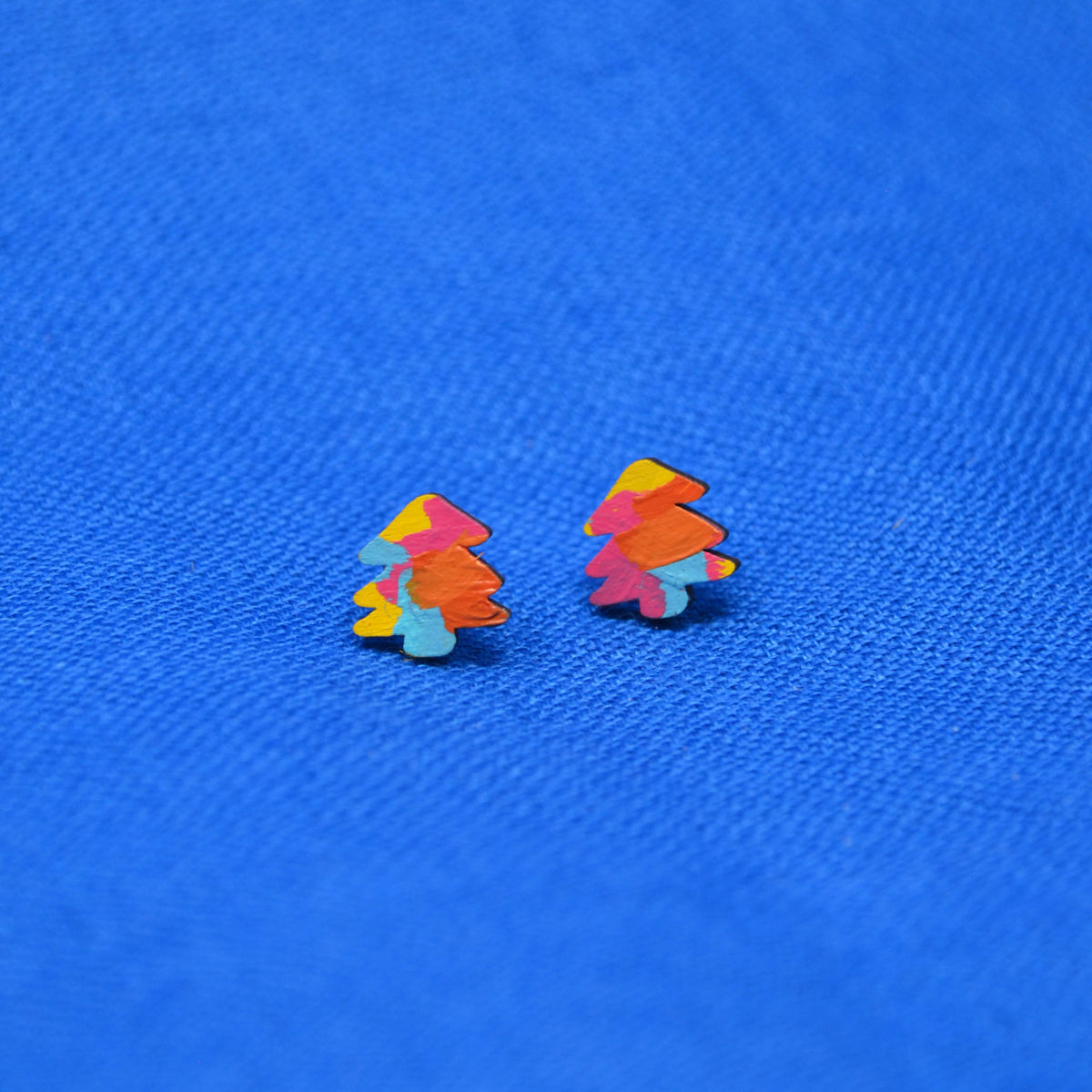 Hand Painted Wooden Mini Tree Stud Earrings 4