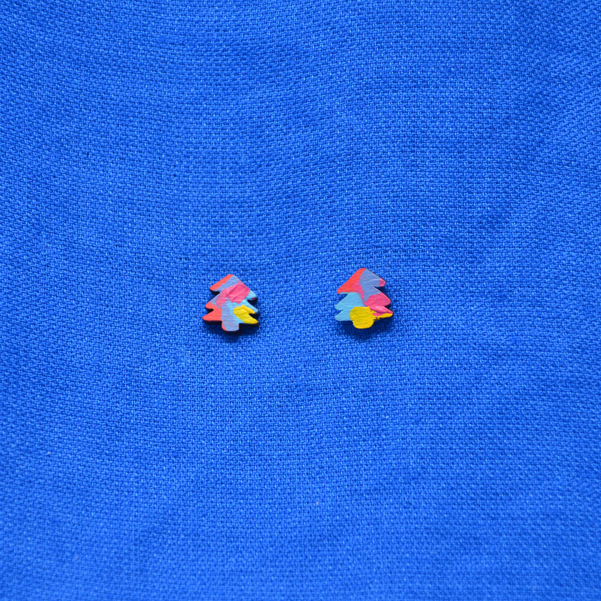 Hand Painted Wooden Mini Tree Stud Earrings 3