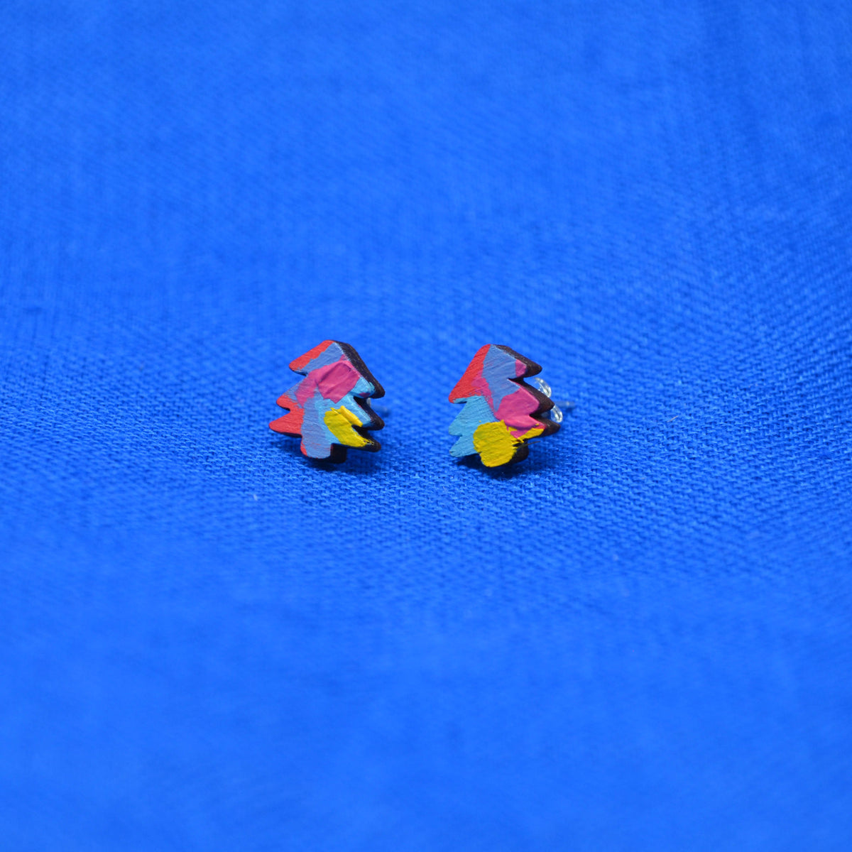 Hand Painted Wooden Mini Tree Stud Earrings 3
