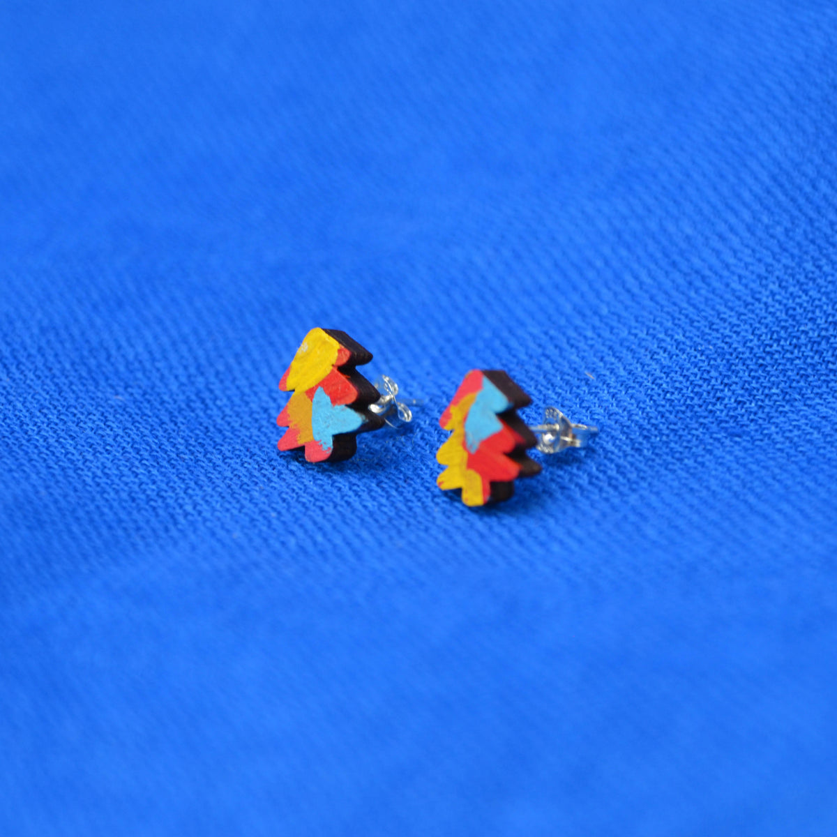 Hand Painted Wooden Mini Tree Stud Earrings 11