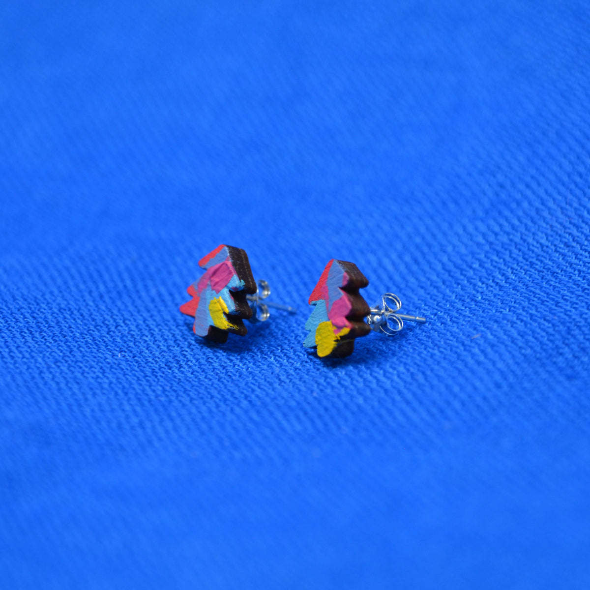 Hand Painted Wooden Mini Tree Stud Earrings 3