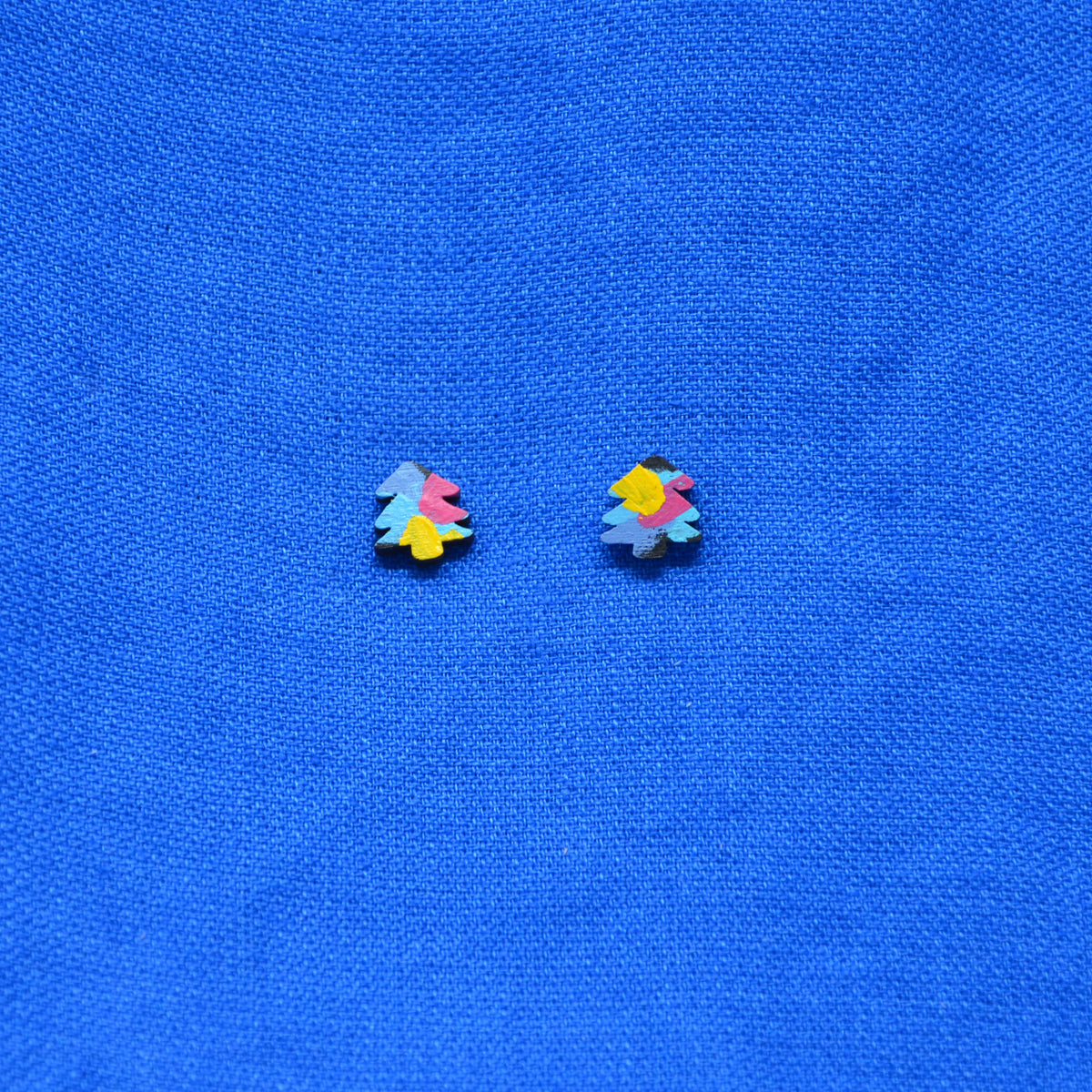 Hand Painted Wooden Mini Tree Stud Earrings 2