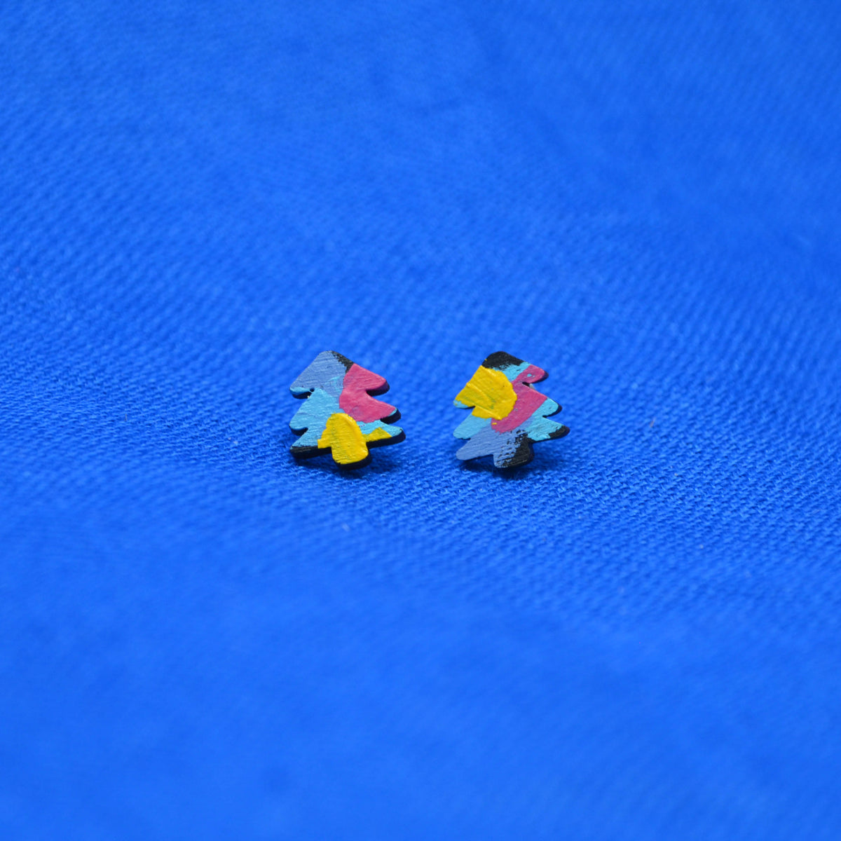 Hand Painted Wooden Mini Tree Stud Earrings 2
