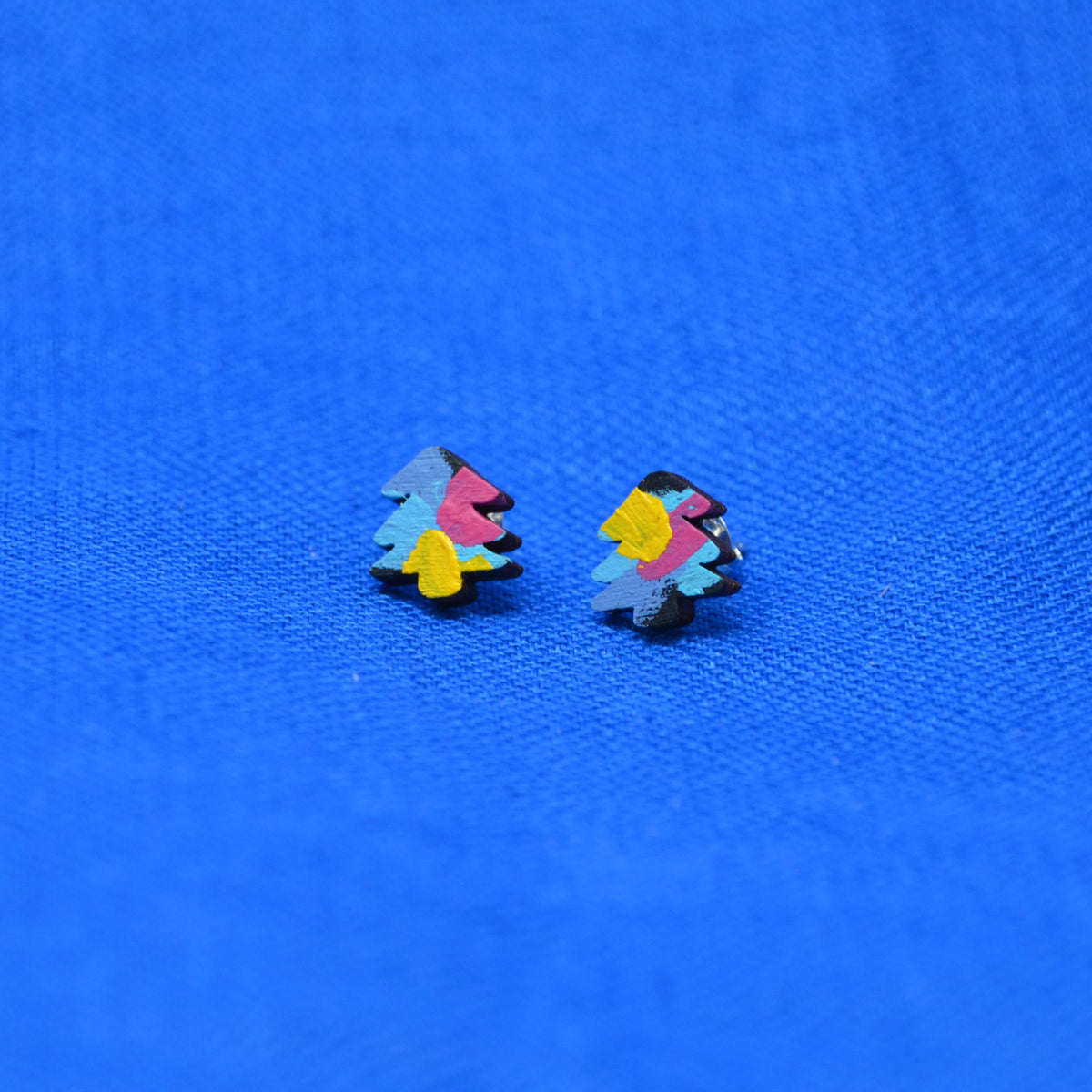 Hand Painted Wooden Mini Tree Stud Earrings 2