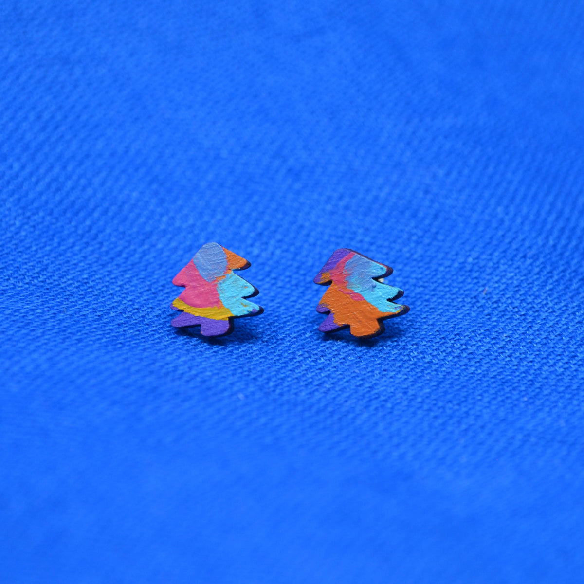 Hand Painted Wooden Mini Tree Stud Earrings 1
