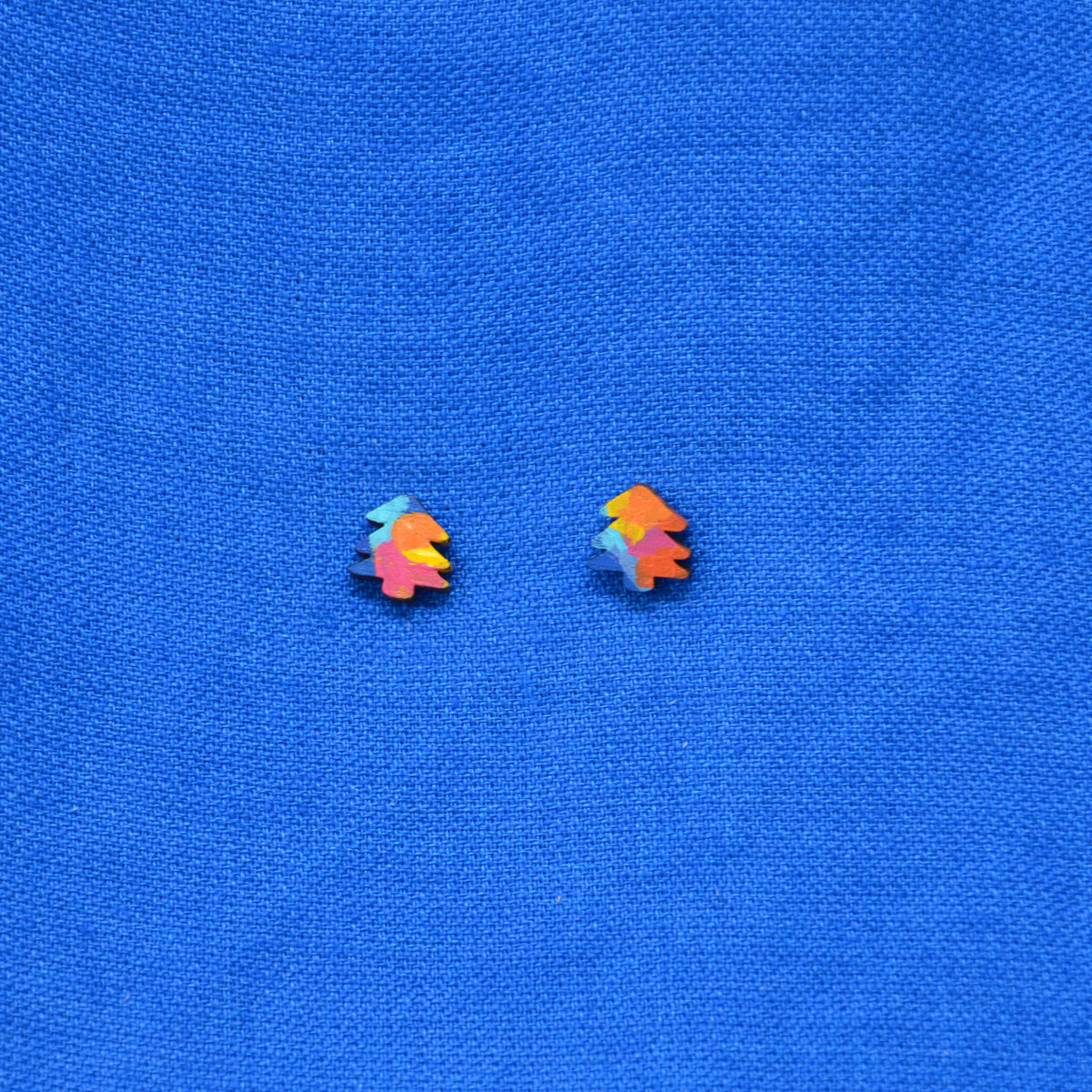 Hand Painted Wooden Mini Tree Stud Earrings 10