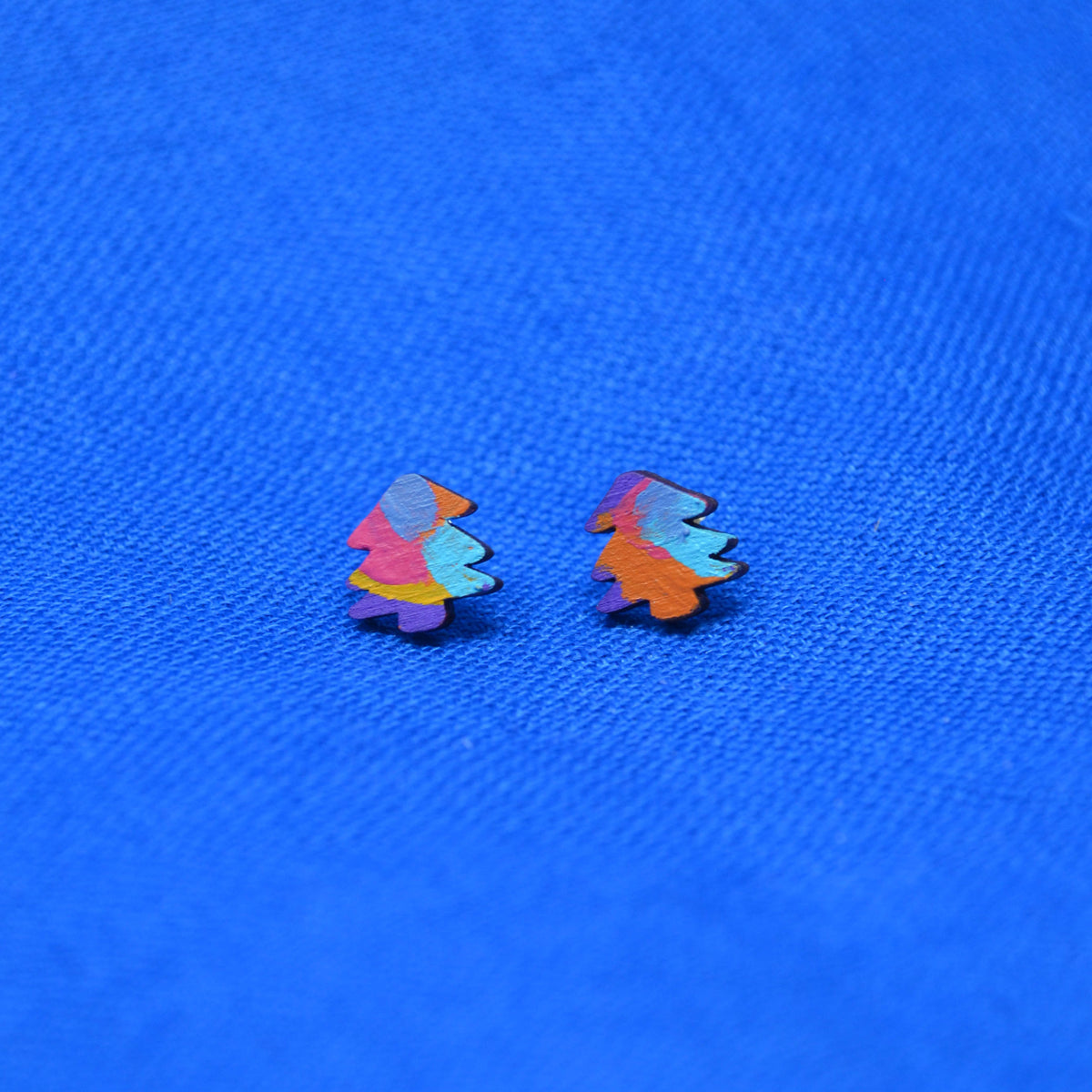 Hand Painted Wooden Mini Tree Stud Earrings 1