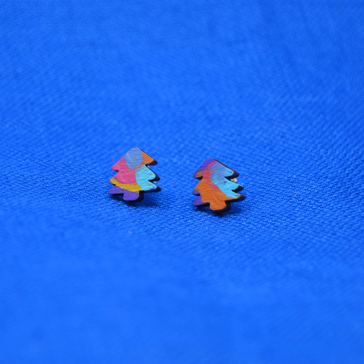 Hand Painted Wooden Mini Tree Stud Earrings 1