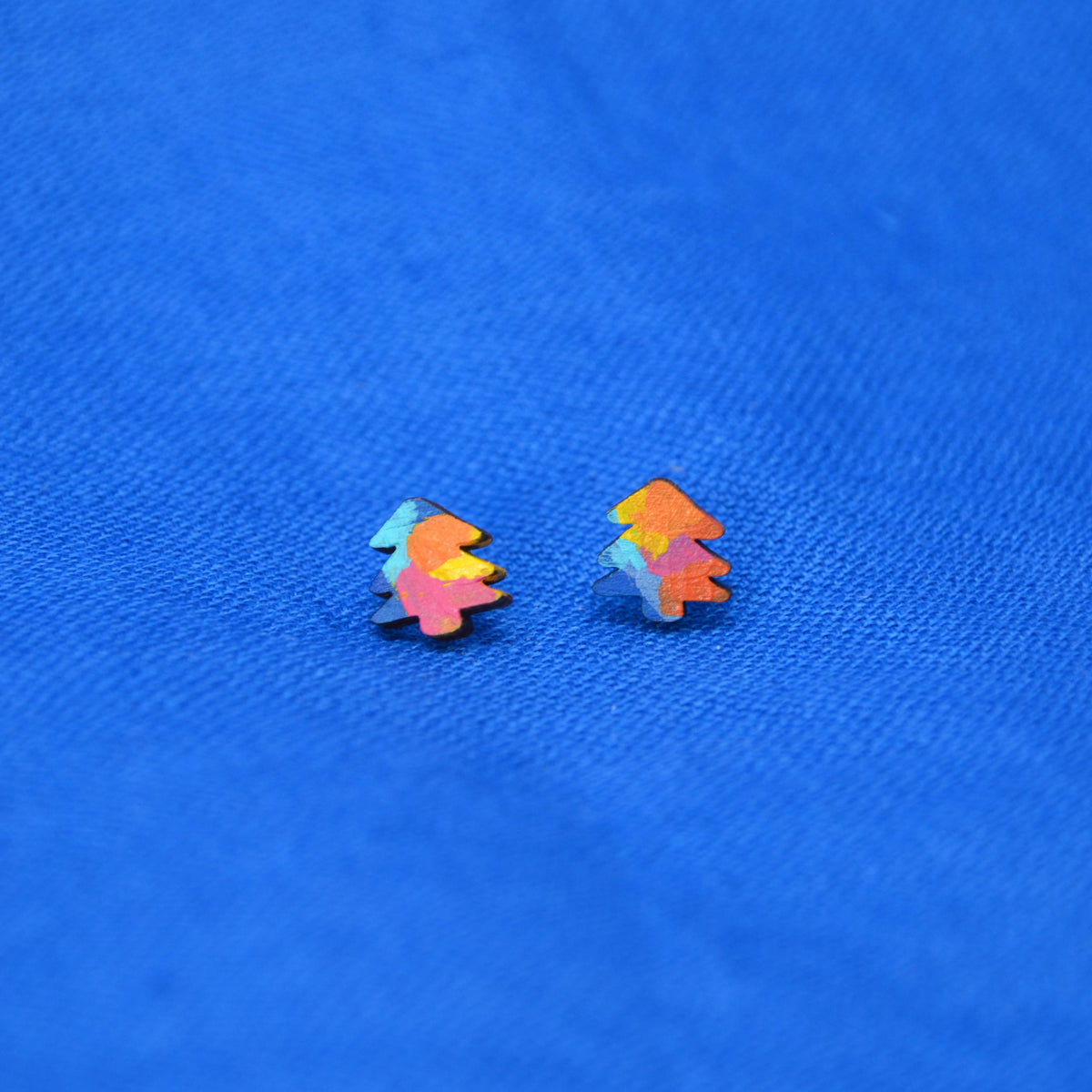 Hand Painted Wooden Mini Tree Stud Earrings 10