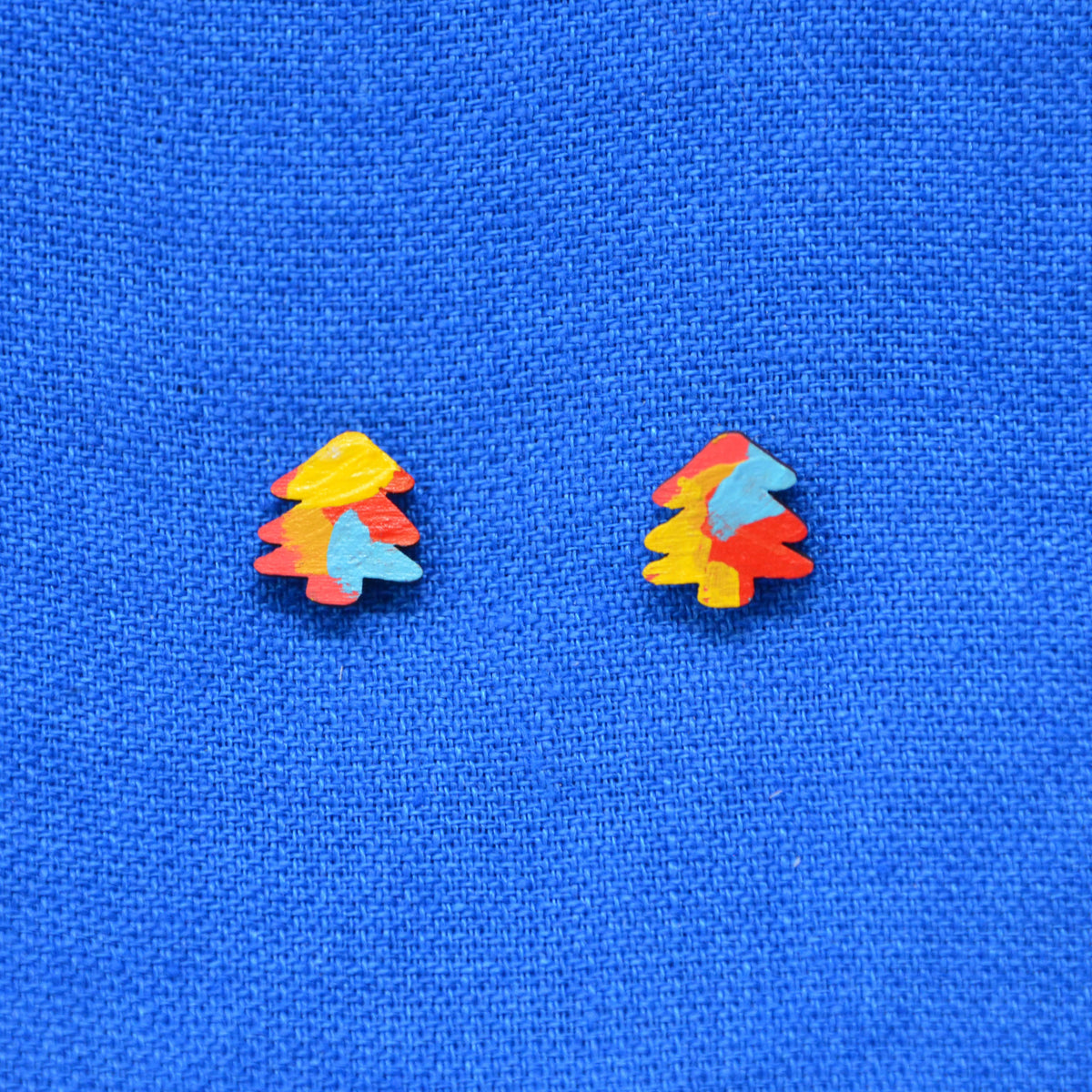 Hand Painted Wooden Mini Tree Stud Earrings 11