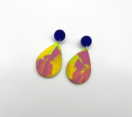 Hand Painted Wooden Statement Earrings 1