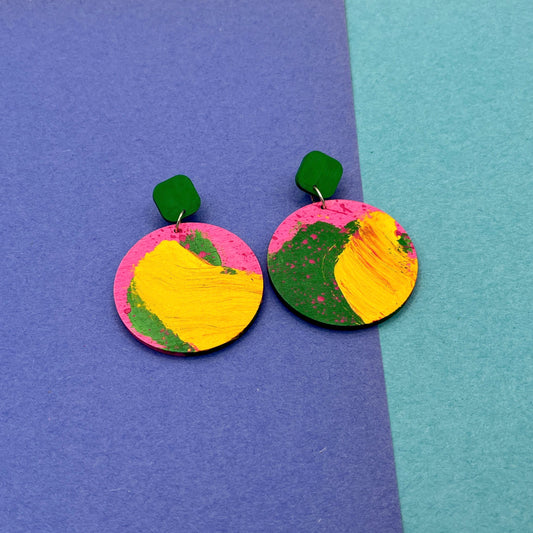 Hand Painted Wooden Statement Earrings 33