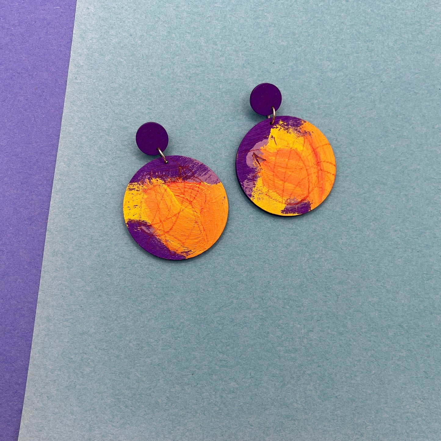 Hand Painted Wooden Statement Earrings 34