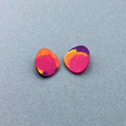 Hand Painted Wooden Stud Earrings 19