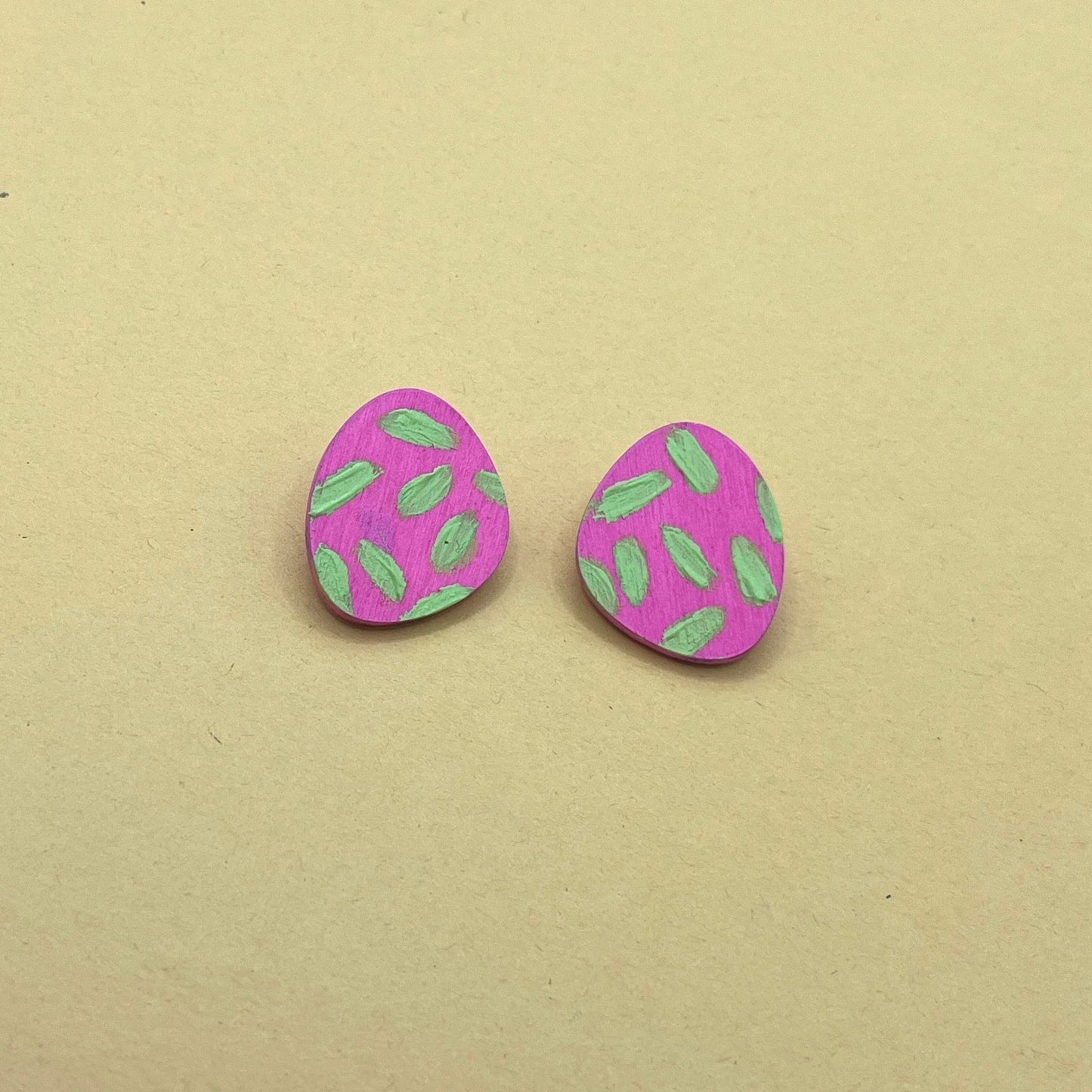 Hand Painted Wooden Stud Earrings 18