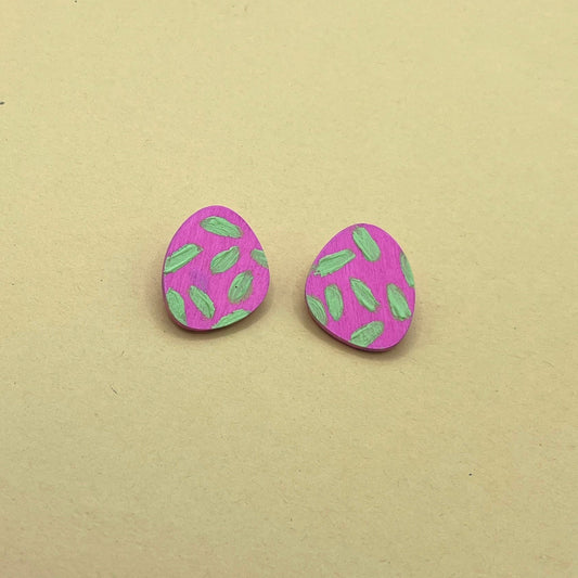 Hand Painted Wooden Stud Earrings 18