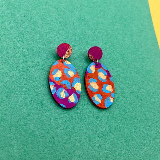Hand Painted Wooden Statement Earrings 16