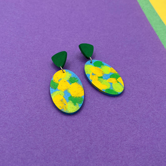 Hand Painted Wooden Statement Earrings 17